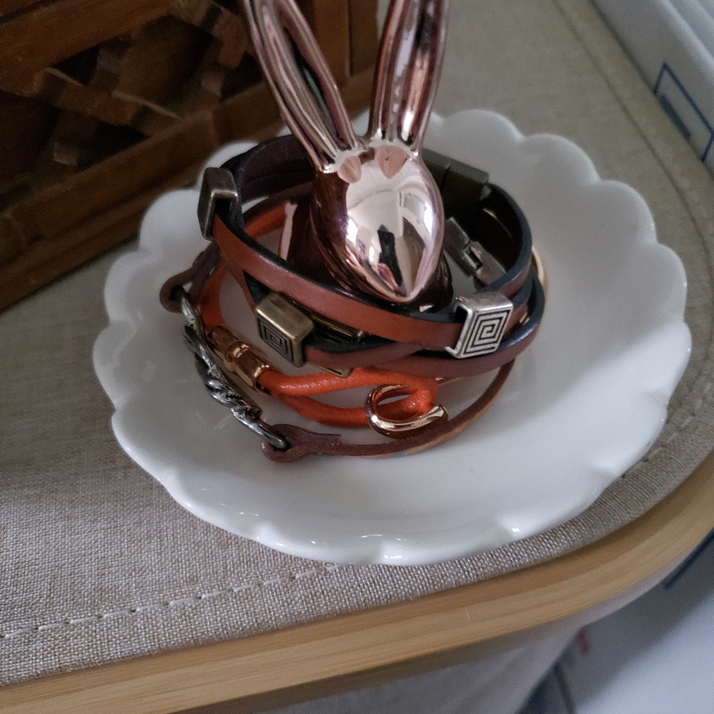 1 Silk Beaded Jewelry Box Rabbit Ring Holder Leather AND Beaded Bracelets